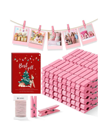 Pinzas de Ropa Rosa Sooneat - 100 PCS Mini Clips de Madera