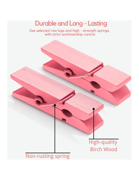 Pinzas de Ropa Rosa Sooneat - 100 PCS Mini Clips de Madera