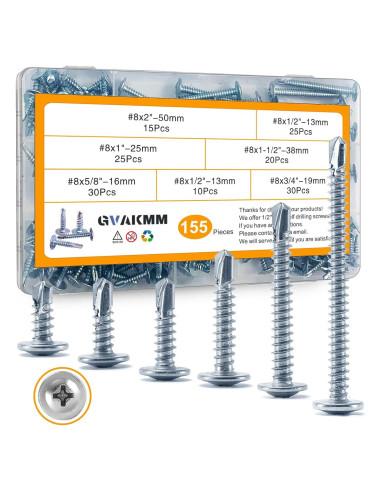 Kit de Tornillos Autoperforantes Gvakmm 155 Piezas 6 Tamaños