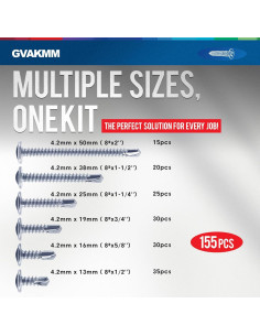 Kit de Tornillos Autoperforantes Gvakmm 155 Piezas 6 Tamaños 2