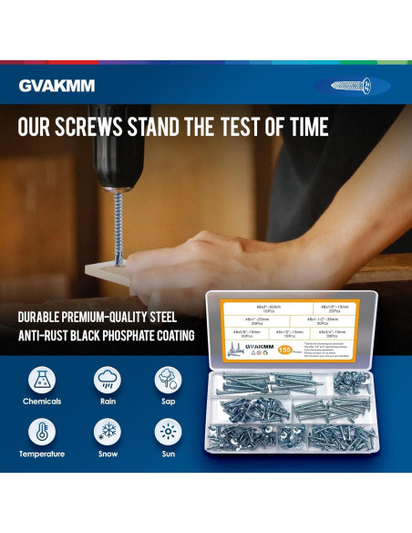 Kit de Tornillos Autoperforantes Gvakmm 155 Piezas 6 Tamaños