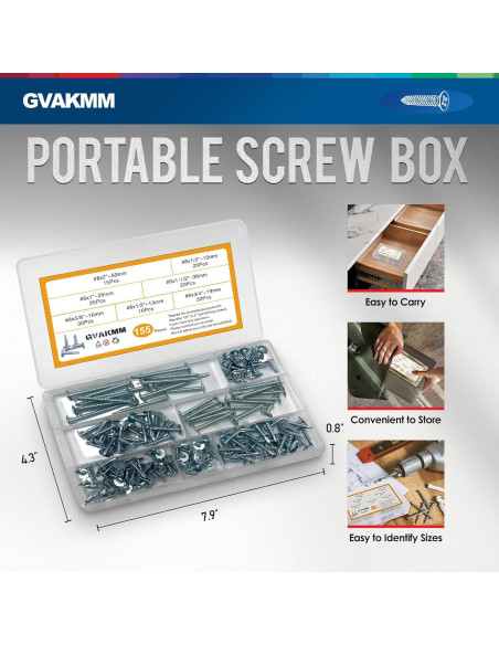 Kit de Tornillos Autoperforantes Gvakmm 155 Piezas 6 Tamaños