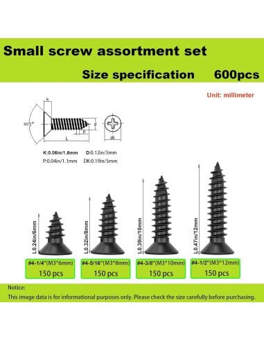 Kit de Tornillos M3 Cortos JERLITU 600pcs 6-12mm Acero