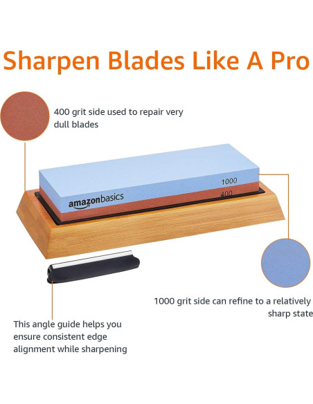 Piedra de Afilar Amazon Basics Doble Cara 400/1000 con Base Antideslizante