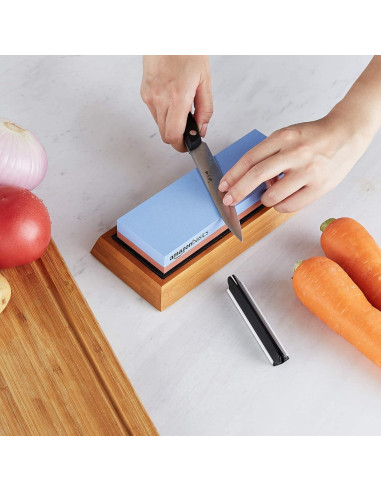 Piedra de Afilar Amazon Basics Doble Cara 400/1000 con Base Antideslizante