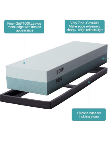 Piedra de Afilar Cuchillos MIDO 400/1000 con Base Antideslizante
