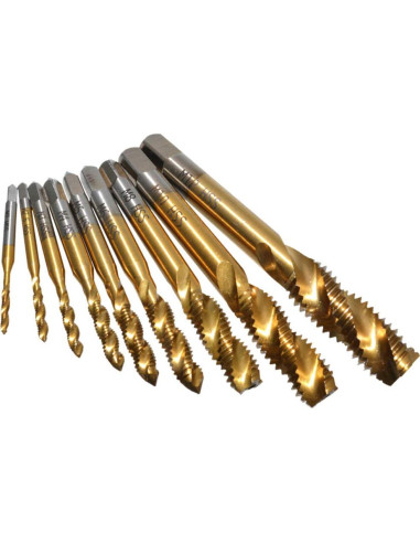Juego de 9 Brocas de Rosca Titanio Yakamoz HSS M2 a M12