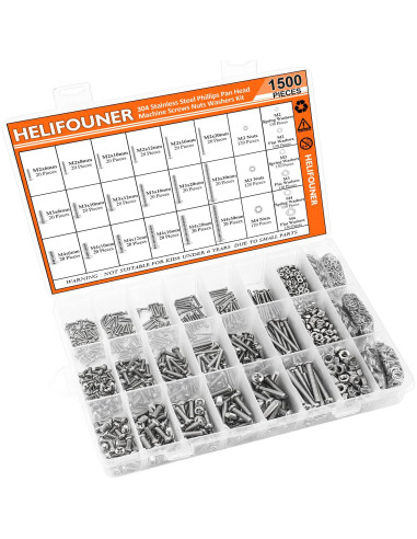 Kit 1500 Piezas Tornillos Acero Inoxidable M2 M3 M4 Phillips