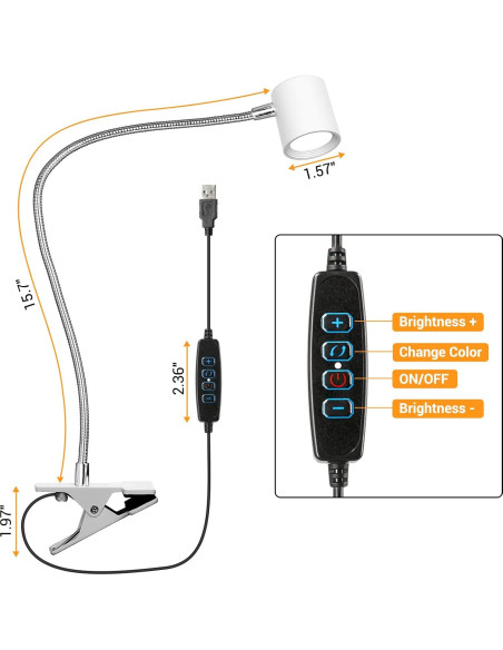 Luz de lectura LED con clip BEST WORLD 3 modos 10 niveles