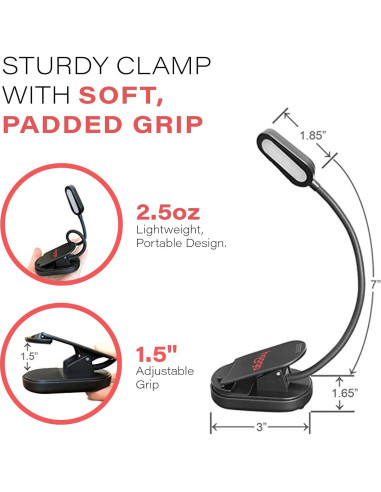 Luz de Libro LED Ámbar Hooga Recargable con Clip 1600K