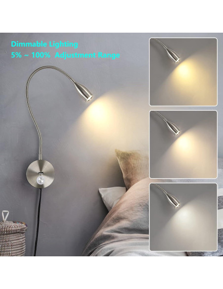 Luz de lectura LED regulable CRISETEK 3W cuello de ganso