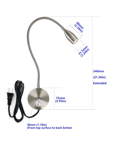 Luz de lectura LED regulable CRISETEK 3W cuello de ganso