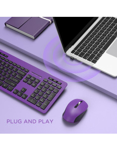 Combo Teclado y Ratón Inalámbrico seenda 2.4GHz Negro y Púrpura 2