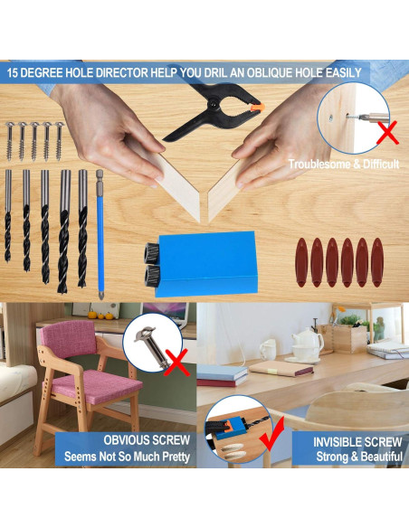 Kit de Jig de Agujero de Pocket Eschen 34 Piezas para Carpintería