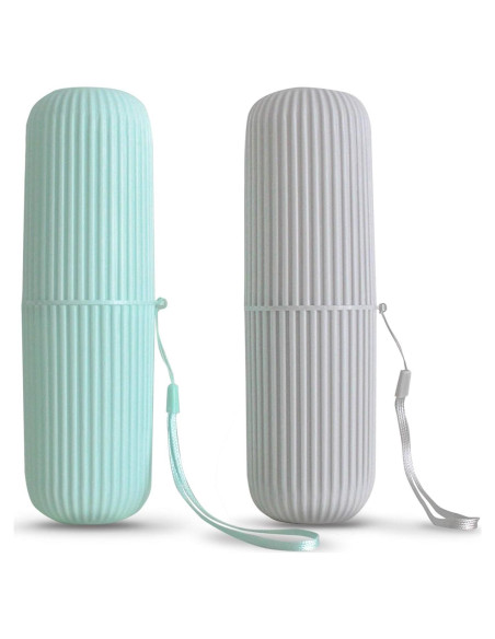 Estuche de Cepillo de Dientes Sunenlyst 2 Pcs Verde y Gris