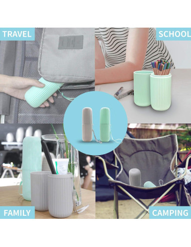 Estuche de Cepillo de Dientes Sunenlyst 2 Pcs Verde y Gris