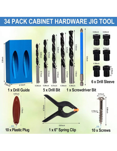 Kit de Jig de Agujero de Pocket Eschen 34 Piezas para Carpintería