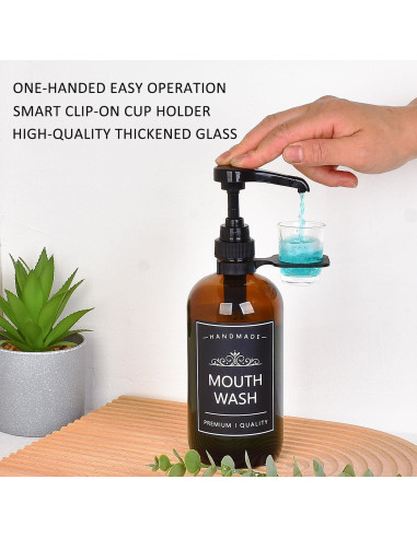 Dispensador de Enjuague Bucal Vidrio Ámbar Onsogi 473 ml