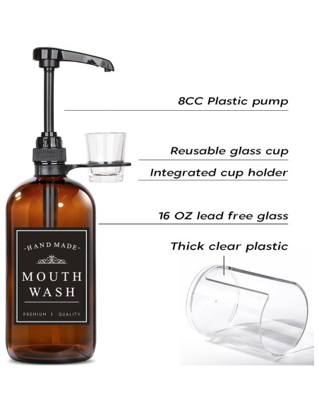 Dispensador de Enjuague Bucal Vidrio Ámbar Onsogi 473 ml
