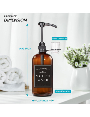 Dispensador de Enjuague Bucal Vidrio Ámbar Onsogi 473 ml