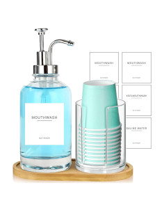 Dispensador de enjuague bucal Ezebesta vidrio 500 ml con soporte