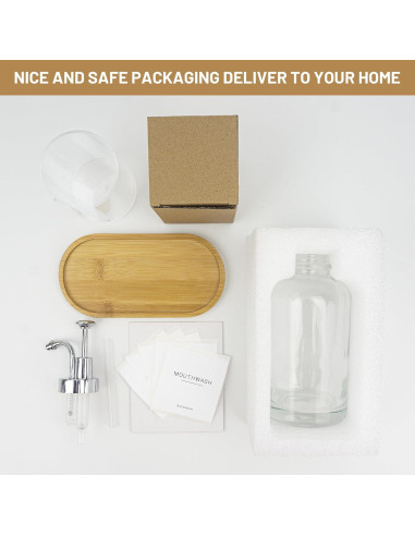 Dispensador de enjuague bucal Ezebesta vidrio 500 ml con soporte