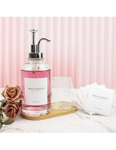 Dispensador de enjuague bucal Ezebesta vidrio 500 ml con soporte