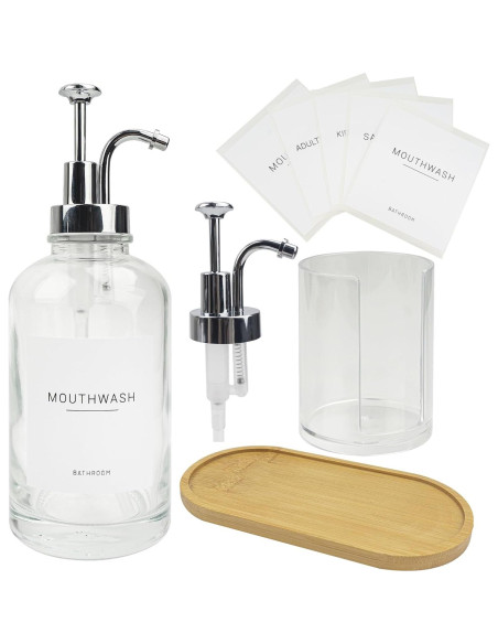 Dispensador de enjuague bucal Ezebesta vidrio 500 ml con soporte