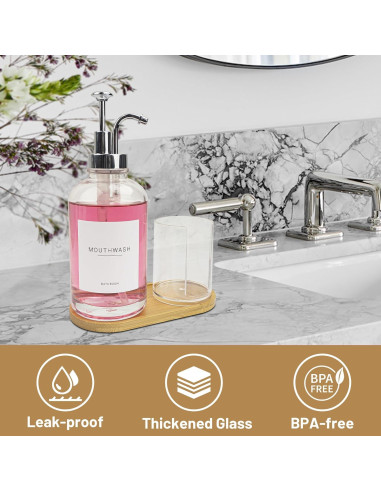 Dispensador de enjuague bucal Ezebesta vidrio 500 ml con soporte