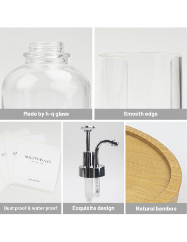 Dispensador de enjuague bucal Ezebesta vidrio 500 ml con soporte