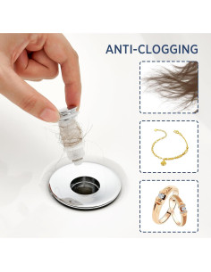 Tapón de Lavabo 2 en 1 ADKADI Chrome 1.06-1.65" Ajustable 2