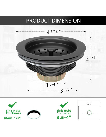 Desagüe de Fregadero Negro Mate Exakey 3.5" Acero Inoxidable