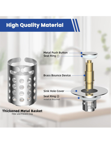 Tapón de Lavabo Universal Hygie Rinse 3 en 1 Cromo