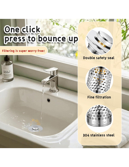 2 Pack Tapón de Drenaje Universal TONGDWOU 2.69-3.81 cm Plata