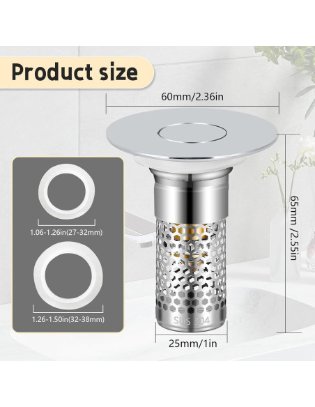 2 Pack Tapón de Drenaje Universal TONGDWOU 2.69-3.81 cm Plata