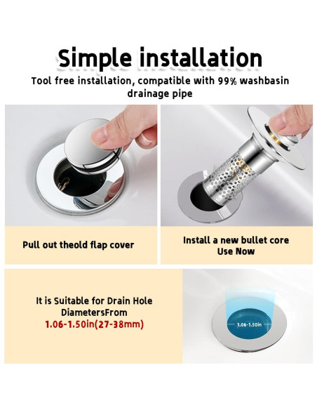 2 Pack Tapón de Drenaje Universal TONGDWOU 2.69-3.81 cm Plata