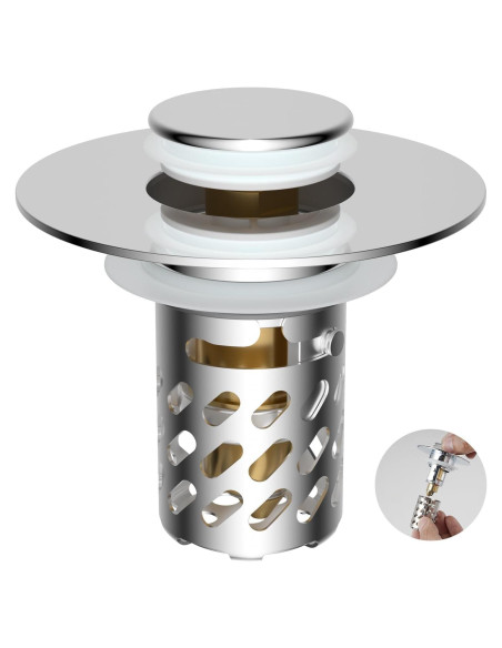 Tapón de Lavabo iFealClear Cromo 3 en 1 Drenaje Filtro
