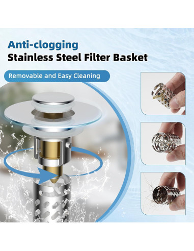 Tapón de Lavabo iFealClear Cromo 3 en 1 Drenaje Filtro