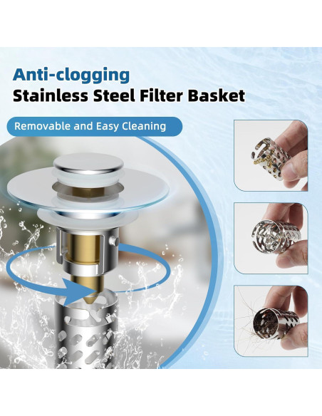 Tapón de Lavabo iFealClear Cromo 3 en 1 Drenaje Filtro