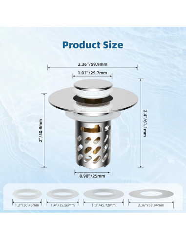 Tapón de Lavabo iFealClear Cromo 3 en 1 Drenaje Filtro