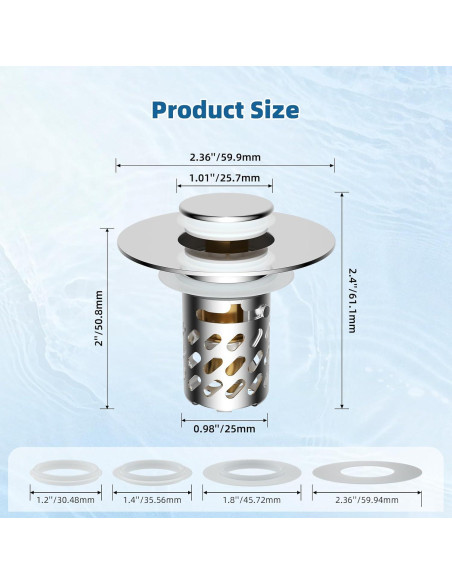 Tapón de Lavabo iFealClear Cromo 3 en 1 Drenaje Filtro