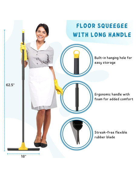 Escobilla de goma KeFanta 45.72 cm con mango ajustable 158.75 cm