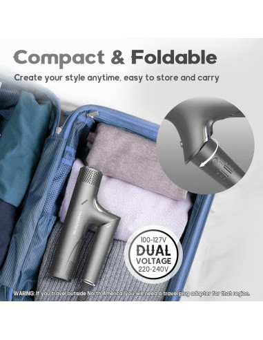 Secador de Pelo Plegable BEAUTURAL 1600W Iónico 3 Temperaturas