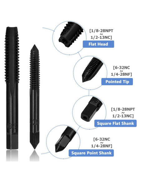 Juego de Machos de Rosca HSS Mesee 14 Piezas SAE 6-32NC a 1/2-13NC