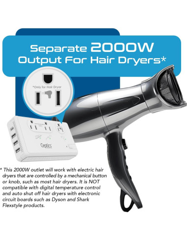 Convertidor de Voltaje Ceptics 2000W 6 Enchufes SWadAPt