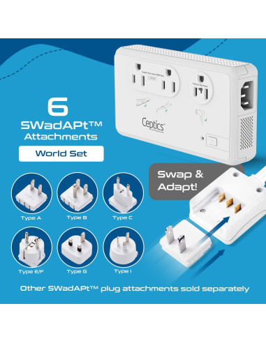 Convertidor de Voltaje Ceptics 2000W 6 Enchufes SWadAPt