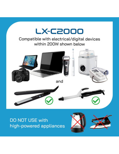 Convertidor de Voltaje Ceptics 2000W 6 Enchufes SWadAPt