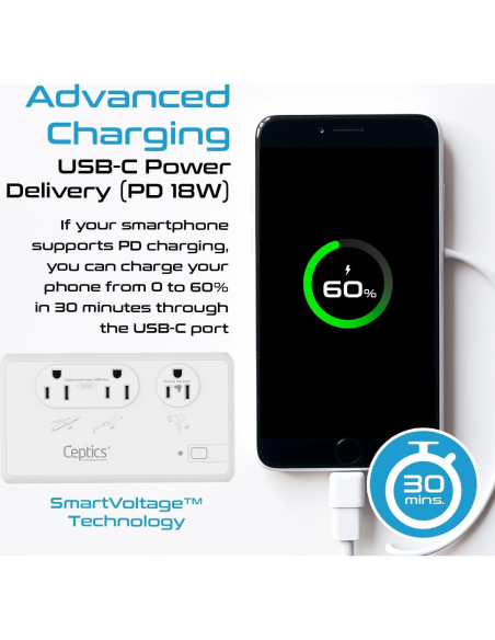 Convertidor de Voltaje Ceptics 2000W 6 Enchufes SWadAPt