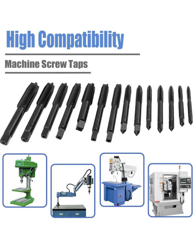 Juego de Machos de Rosca HSS Mesee 14 Piezas SAE 6-32NC a 1/2-13NC