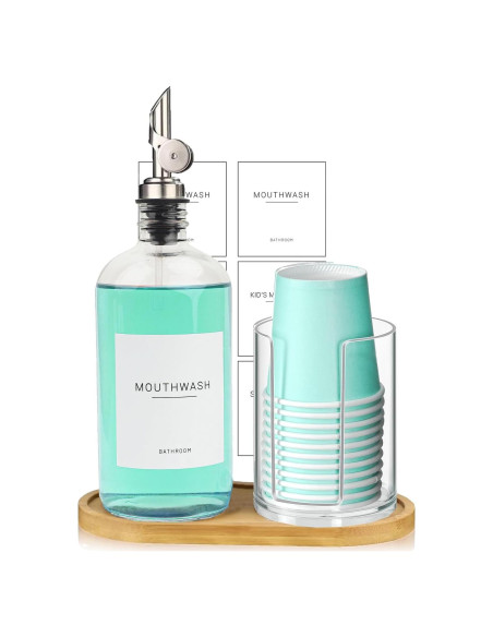 Dispensador de vidrio 480ml Ezebesta con soporte y etiquetas